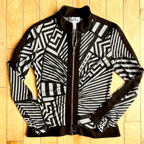 Joseph Ribkoff Jackets & Blazers - Joseph Ribkoff Black and Gray Patterned Long Sleeve Zip Up Vest Size 12